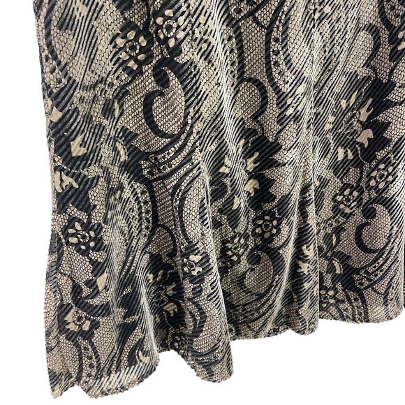 y2k Silk Midi Skirt Velvet Burnout Size 12 Black Silver Whimsigoth Office Siren - Picture 6 of 10